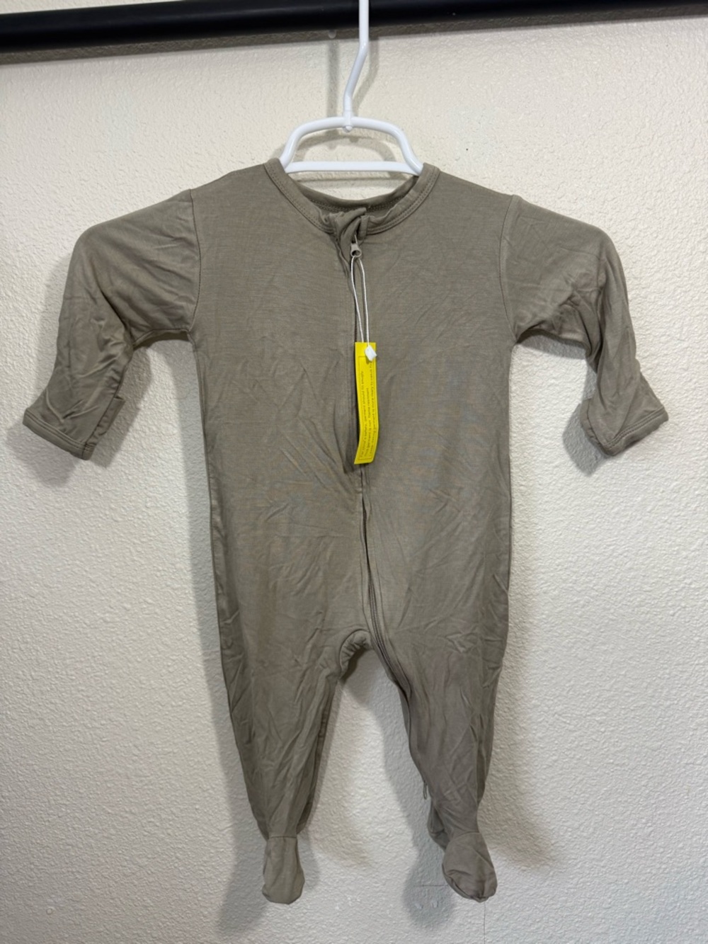 BAMBOO Olive Green Zip-Front Footed One-Piece for Kids